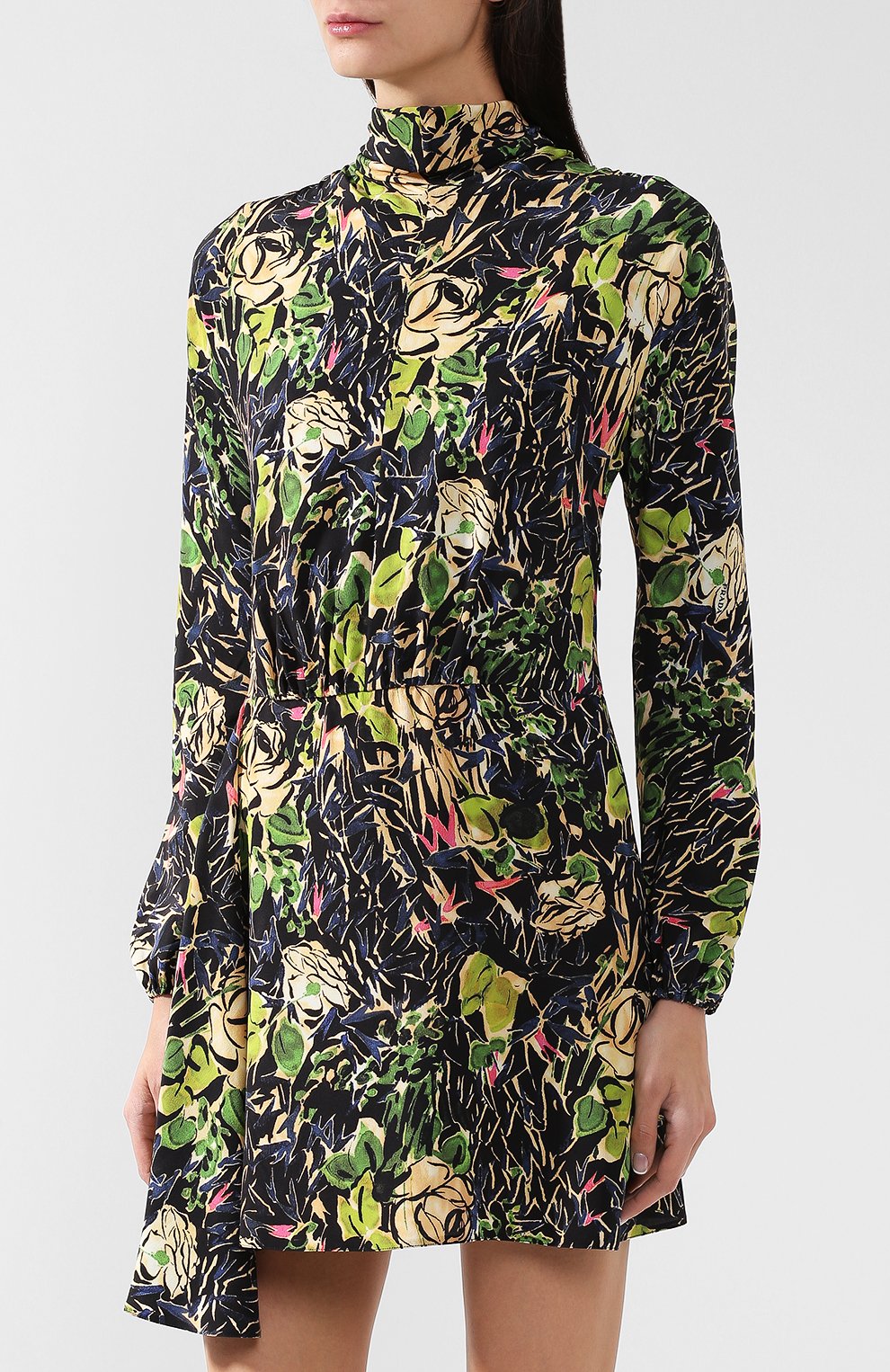 Шелковое мини-платье с воротником стойкой и принтом PRADA, арт. P36U2-1RZM-F0002, фото 3