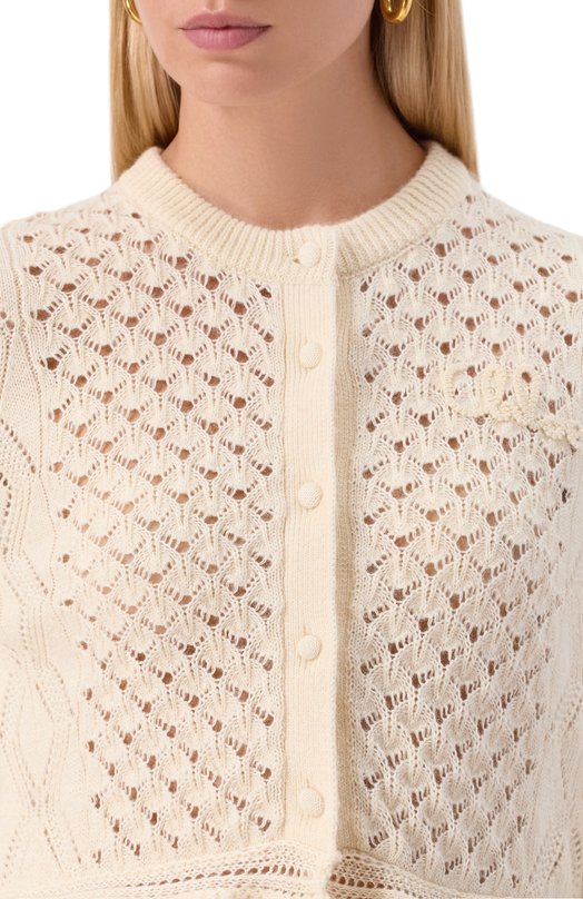 Кардиган из хлопка и шерсти Chloé CH25AMC01590 Кремовый  CH25AMC01590 Фото 5