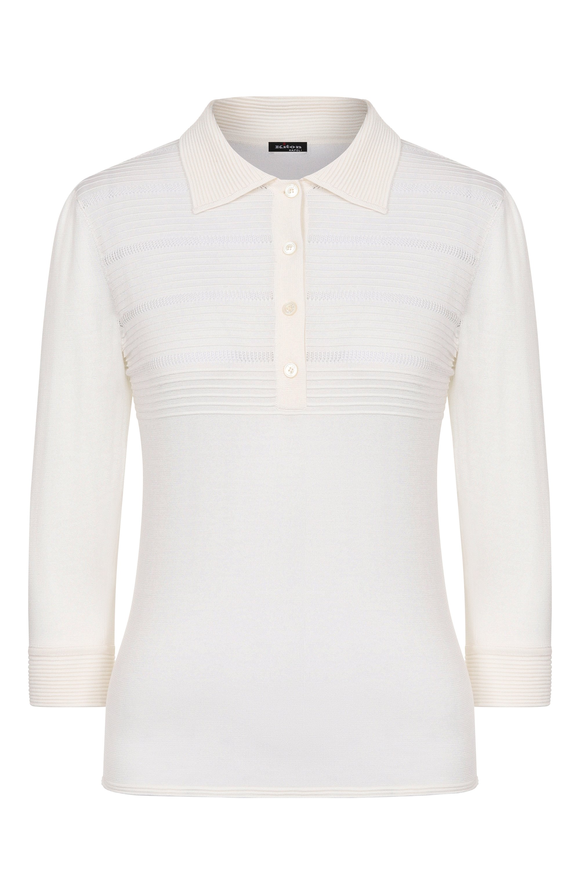 Шелковое поло KITON белого цвета по цене 191500 руб., арт. D61726, фото 1 Шелковое поло KITON, арт. D61726, фото 1