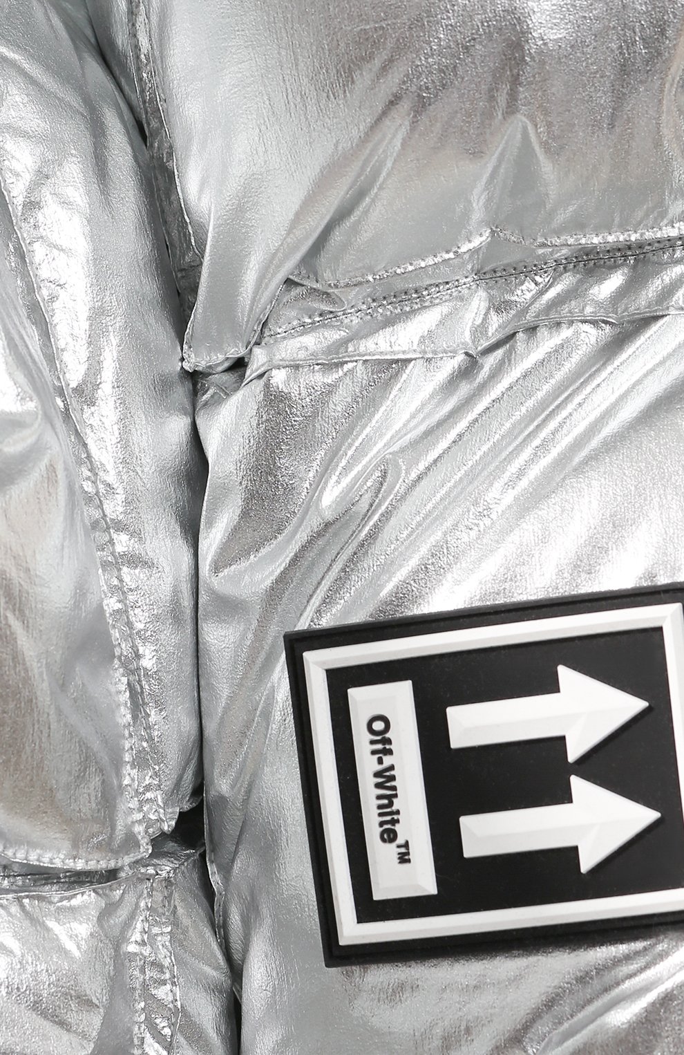 Пуховик с поясом OFF-WHITE серебряного цвета по цене 428500 руб., арт. 0WEA191F19F760509100, фото 5 Пуховик с поясом OFF-WHITE, арт. 0WEA191F19F760509100, фото 5