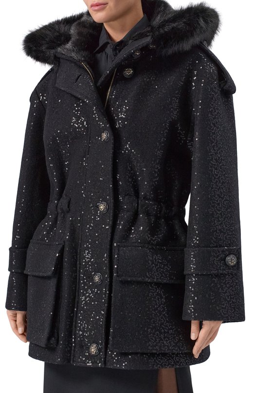 Парка с отделкой пайетками Elie Saab J0200NF25/PA012 Чёрный  J0200NF25/PA012 Фото 3