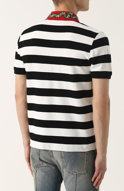 Хлопковое поло в контрастную полоску GUCCI, арт. 431039/X5B58, фото 4