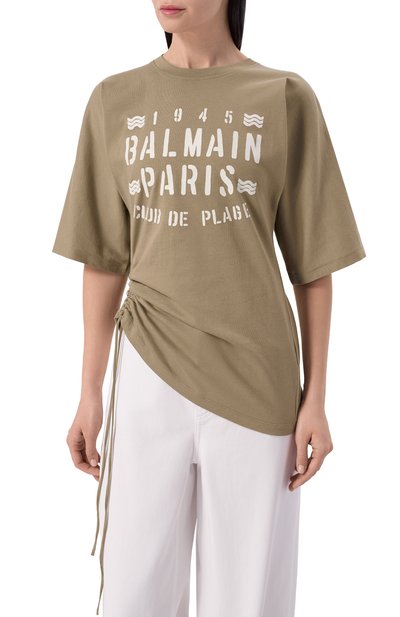 Хлопковая футболка BALMAIN хаки цвета по цене 55600 руб., арт. GF0EH035/BD55, фото 3 Хлопковая футболка BALMAIN, арт. GF0EH035/BD55, фото 3