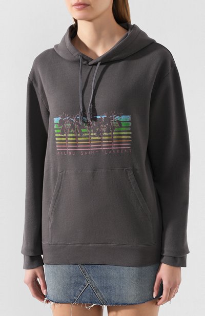 Хлопковое худи SAINT LAURENT серого цвета по цене 89600 руб., арт. 605518/YBQQ2, фото 3 Хлопковое худи SAINT LAURENT, арт. 605518/YBQQ2, фото 3