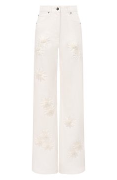 Женские джинсы MSGM молочного цвета, арт. 3841MDP240X/257273 | Фото 1 (Длина (брюки, джинсы): Удлиненные; Материал внешний: Хлопок, Деним; Кросс-КТ: Деним; Детали: Вышивка; Силуэт Ж (брюки и джинсы): Расклешенные; Стили: Кэжуэл; Автоматизация состава: Проставлено; Автоматизация ТО: Проставлено)