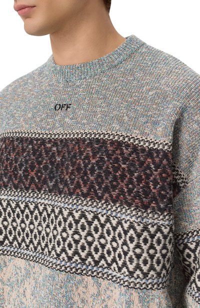 Джемпер из хлопка и шерсти OFF-WHITE голубого цвета по цене 109500 руб., арт. 0MHE20YF26KNI0019, фото 5 Джемпер из хлопка и шерсти OFF-WHITE, арт. 0MHE20YF26KNI0019, фото 5