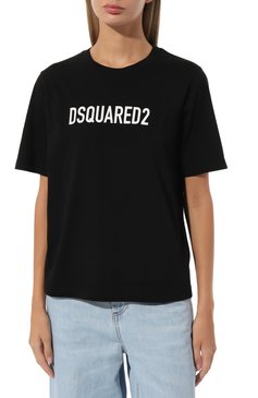 Женская хлопковая футболка DSQUARED2 черного цвета, арт. S75GD0283/S24321 | Фото 3 (Рукава: Короткие; Длина (для топов): Стандартные; Принт: С принтом; Материал сплава: Проставлено; Материал внешний: Хлопок; Стили: Спорт-шик; Женское Кросс-КТ: Футболка-одежда; Драгоценные камни: Проставлено)