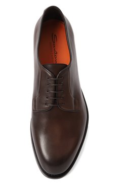 Мужские кожаные дерби SANTONI темно-коричневого цвета, арт. MCCG19046PD7SGFR | Фото 6 (Материал внутренний: Натуральная кожа; Материал сплава: Проставлено; Нос: Не проставлено; Материал внешний: Натуральная кожа; Стили: Классический)