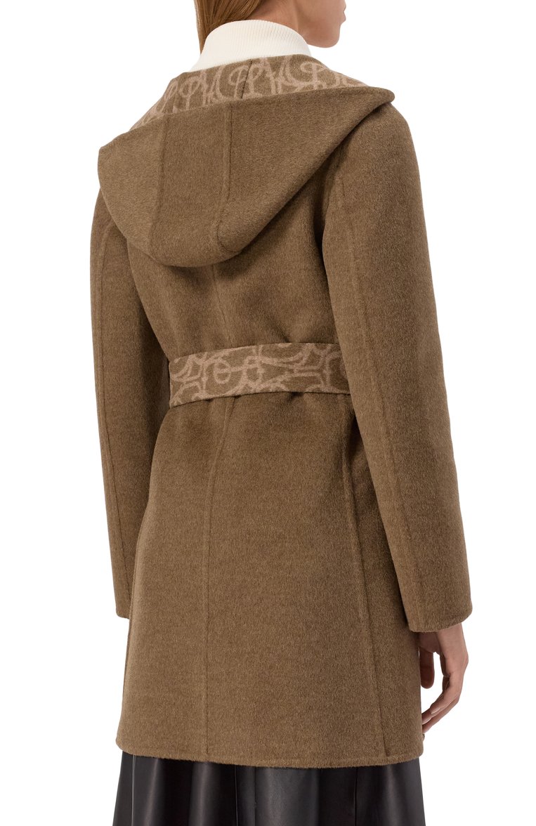 Женское пальто из шерсти и кашемира BURBERRY темно-бежевого цвета, арт. 8101310 | Фото 4 (Длина (верхняя одежда): До середины бедра; Рукава: Длинные; Материал внешний: Шерсть; 1-2-бортные: Однобортные; Стили: Кэжуэл)