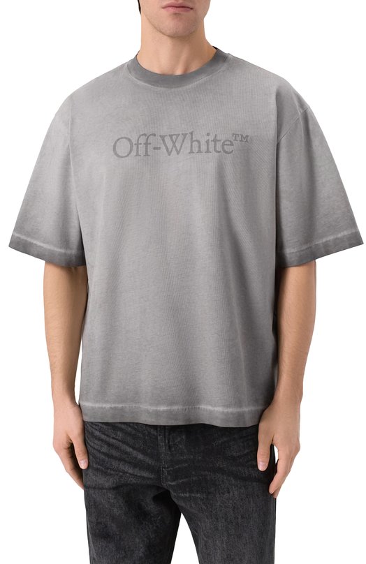 Хлопковая футболка Off-White 0MAA120F25JER00Q Серый  0MAA120F25JER00Q Фото 3
