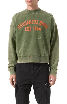 Мужской хлопковый свитшот DSQUARED2 хаки цвета, арт. S74GU0847/S25030 | Фото 3 (Драгоценные камни: Проставлено; Материал сплава: Проставлено; Длина (для топов): Стандартные; Рукава: Длинные; Принт: С принтом; Мужское Кросс-КТ: свитшот-одежда; Стили: Кэжуэл; Материал внешний: Хлопок)