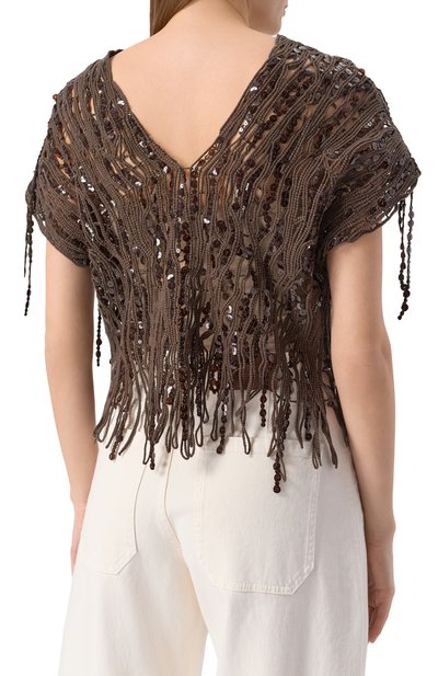 Хлопковый топ с отделкой пайетками BRUNELLO CUCINELLI, арт. M38R18602, фото 4