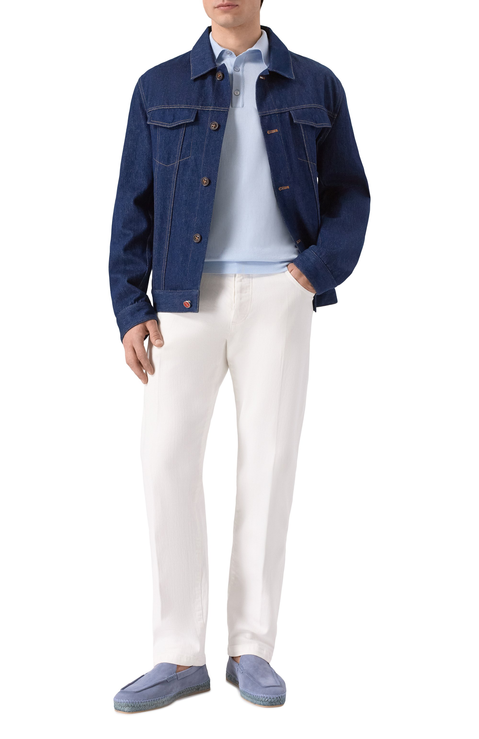 Поло из хлопка и шелка MVST голубого цвета по цене 97200 руб., арт. M26.CSM.K424/C0TT0N/SILK, фото 2 Поло из хлопка и шелка MVST, арт. M26.CSM.K424/C0TT0N/SILK, фото 2