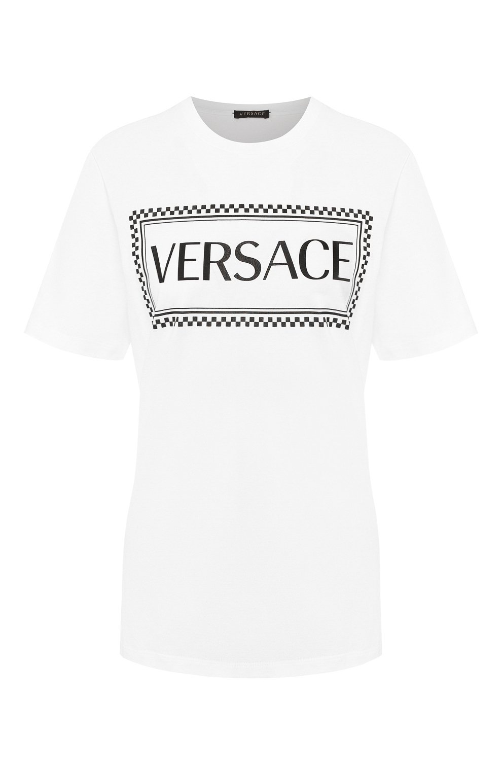 Хлопковая футболка VERSACE черно-белого цвета по цене 35200 руб., арт. A83915/A228806, фото 1 Хлопковая футболка VERSACE, арт. A83915/A228806, фото 1