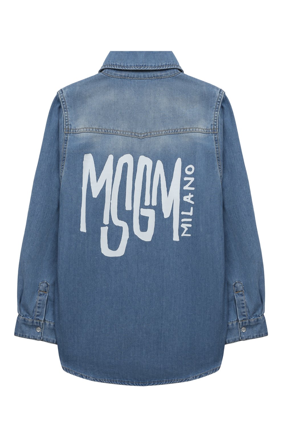 Джинсовая рубашка MSGM KIDS голубого цвета по цене 17550 руб., арт. S4MSJBSI275, фото 2 Джинсовая рубашка MSGM KIDS, арт. S4MSJBSI275, фото 2