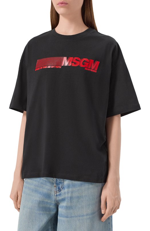 Хлопковая футболка MSGM 3942MDM105N/257798 Чёрный  3942MDM105N/257798 Фото 3