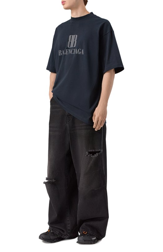 Хлопковая футболка Balenciaga 764235/TSVU4 Серый  764235/TSVU4 Фото 2