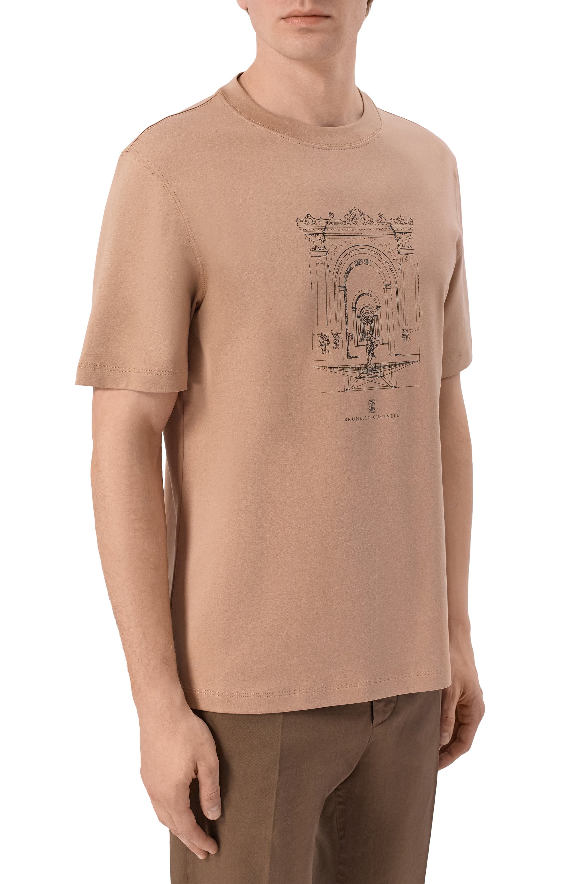 Хлопковая футболка BRUNELLO CUCINELLI бежевого цвета по цене 72350 руб., арт. ML8248521P, фото 3 Хлопковая футболка BRUNELLO CUCINELLI, арт. ML8248521P, фото 3