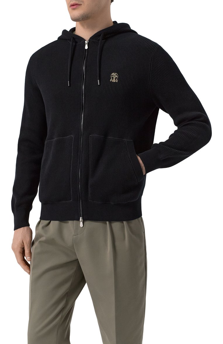Мужской хлопковый кардиган BRUNELLO CUCINELLI черного цвета, арт. M29200416G | Фото 3 (Рукава: Длинные; Материал сплава: Проставлено; Драгоценные камни: Проставлено; Длина (для топов): Стандартные; Мужское Кросс-КТ: Кардиган-одежда; Стили: Кэжуэл; Материал внешний: Хлопок)