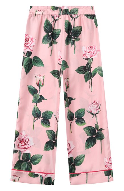 Детские шелковые брюки DOLCE & GABBANA светло-розового цвета, арт. L53P30/IS1X8/8-14 | Фото 2 (Материал внешний: Шелк; Нос: Не проставлено; Материал сплава: Проставлено)