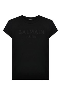 Детская хлопковая футболка BALMAIN черного цвета, арт. BT8B71 | Фото 1 (Материал внешний: Шерсть, Хлопок; Девочки Кросс-КТ: футболка-одежда; Рукава: Короткие; Материал сплава: Проставлено; Драгоценные камни: Проставлено)