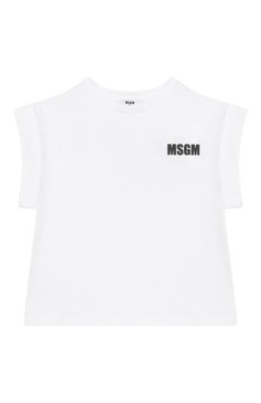Детская хлопковая футболка MSGM KIDS белого цвета, арт. S5MSJGTH083 | Фото 1 (Материал внешний: Хлопок; Рукава: Короткие; Девочки Кросс-КТ: Футболка-спорт, футболка-одежда; Ростовка одежда: 10 - 11 лет | 140 - 146см, 6 лет | 116 см, 12 лет | 152 см, 8 лет | 128 см, 16 лет | 164 см)