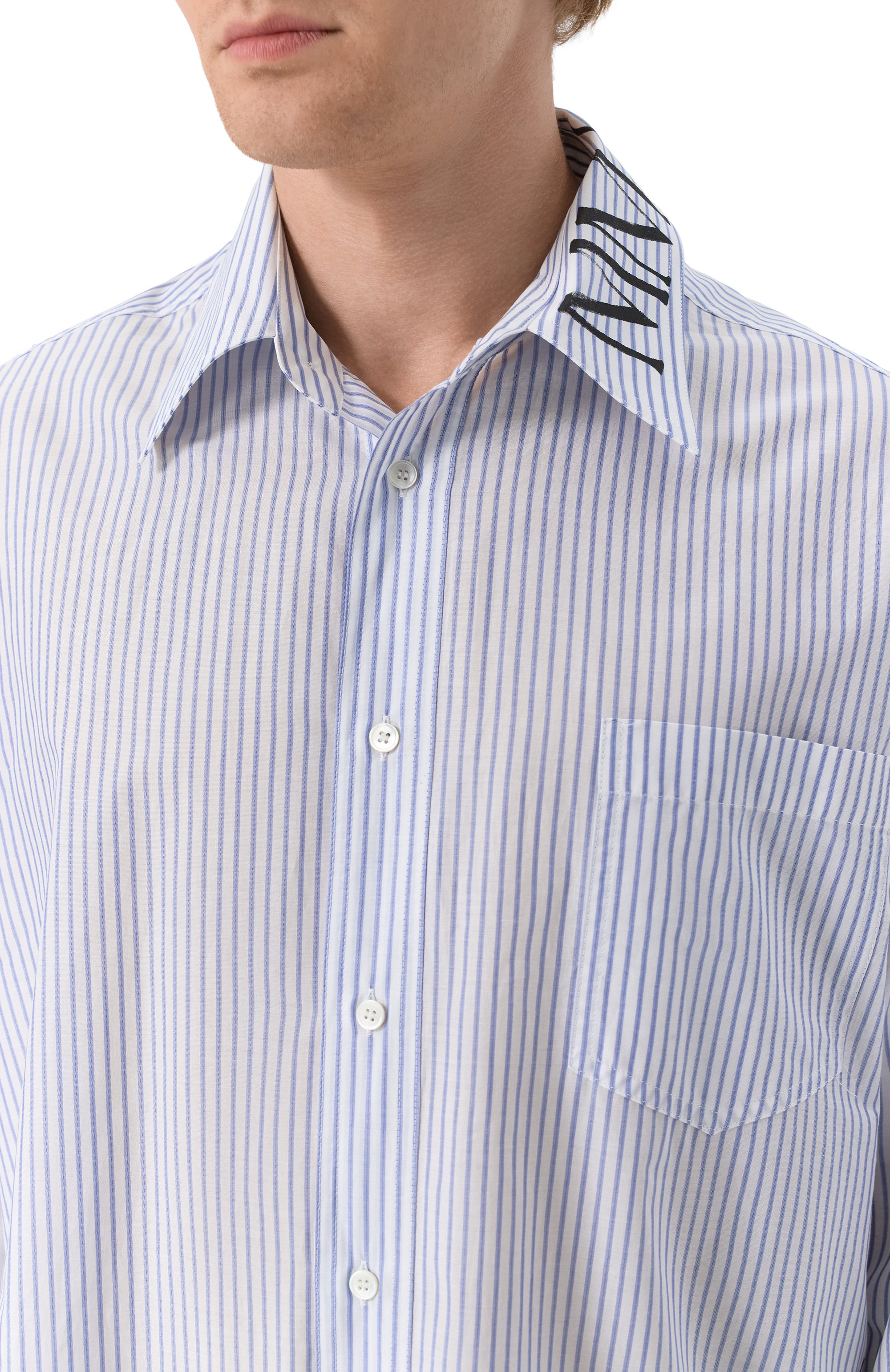 Хлопковая рубашка MM6 голубого цвета по цене 75750 руб., арт. SH0DT0014/M35251, фото 5 Хлопковая рубашка MM6, арт. SH0DT0014/M35251, фото 5