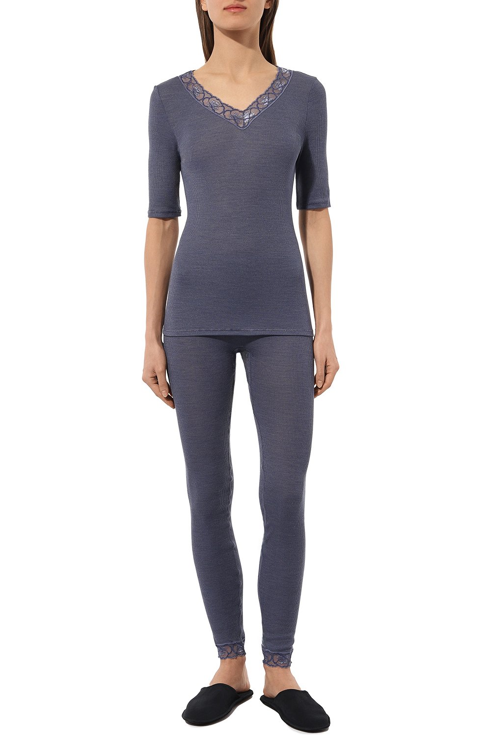 Лонгслив из шерсти и шелка HANRO синего цвета по цене 18930 руб., арт. 070972, фото 2 Лонгслив из шерсти и шелка HANRO, арт. 070972, фото 2