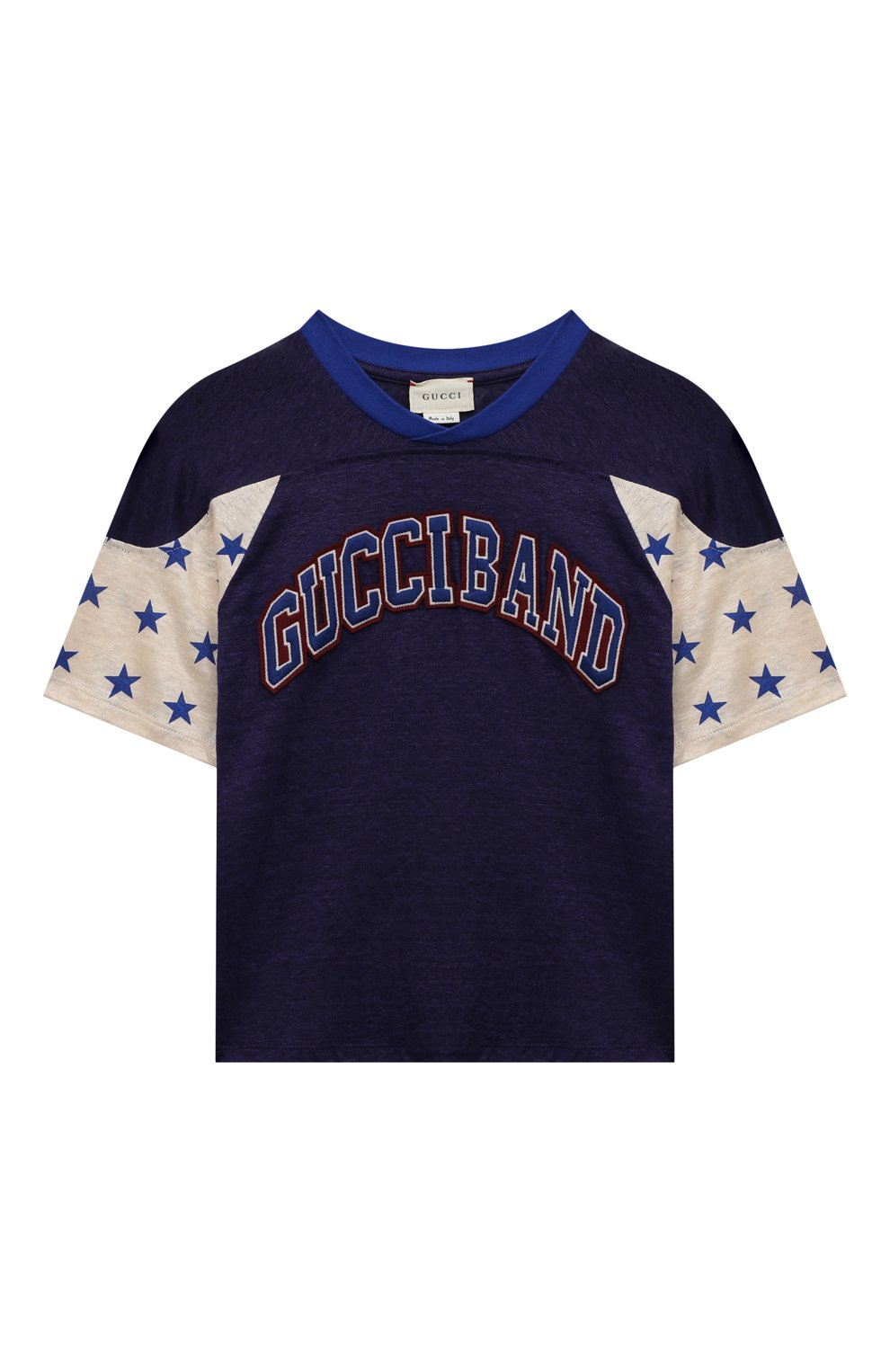 Льняная футболка GUCCI синего цвета по цене 39950 руб., арт. 591460 XJB3Y, фото 1 Льняная футболка GUCCI, арт. 591460 XJB3Y, фото 1