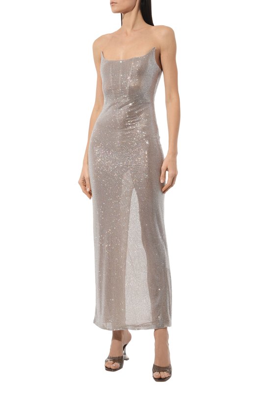 Платье с отделкой стразами Giuseppe di Morabito FW23095LD-C-212 Серебряный  FW23095LD-C-212 Фото 2