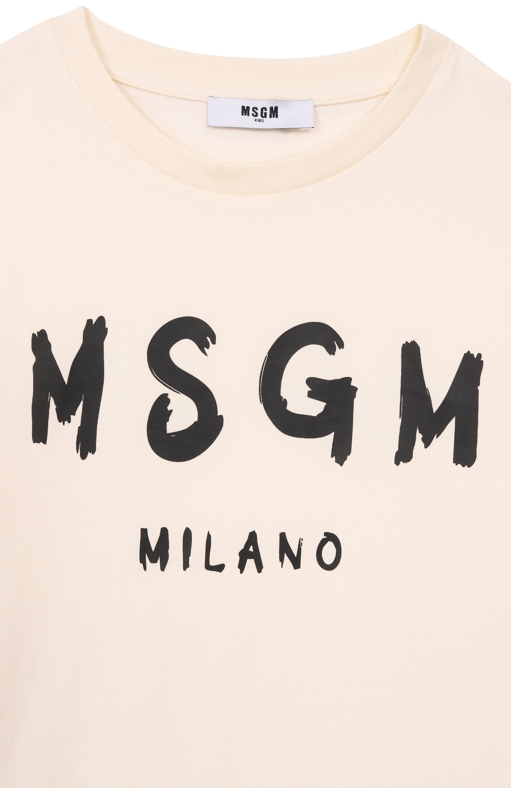 Хлопковая футболка MSGM KIDS кремового цвета по цене 4695 руб., арт. S6MSJUTH001, фото 3 Хлопковая футболка MSGM KIDS, арт. S6MSJUTH001, фото 3