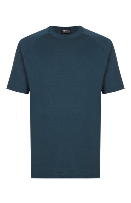 Мужская шерстяная футболка ZEGNA темно-бирюзового цвета, арт. FCT706/UF328A9 | Фото 1 (Драгоце�нные камни: Проставлено; Материал сплава: Проставлено; Материал внешний: Шерсть; Длина (для топов): Стандартные; Рукава: Короткие)