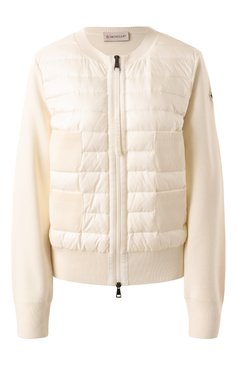 Женский комбинированный кардиган MONCLER кремового цвета, арт. 9B510-00-A9018 | Фото 1 (Материал сплава: Проставлено; Материал подклада: Синтетический материал; Рукава: Длинные; Материал утеплителя: Пух и перо; Драгоценные камни: Проставлено; Длина (для топов): Стандартные; Материал внешний: Шерсть, Синтетический материал; Женское Кросс-КТ: Кардиган-одежда; Стили: Кэжуэл)