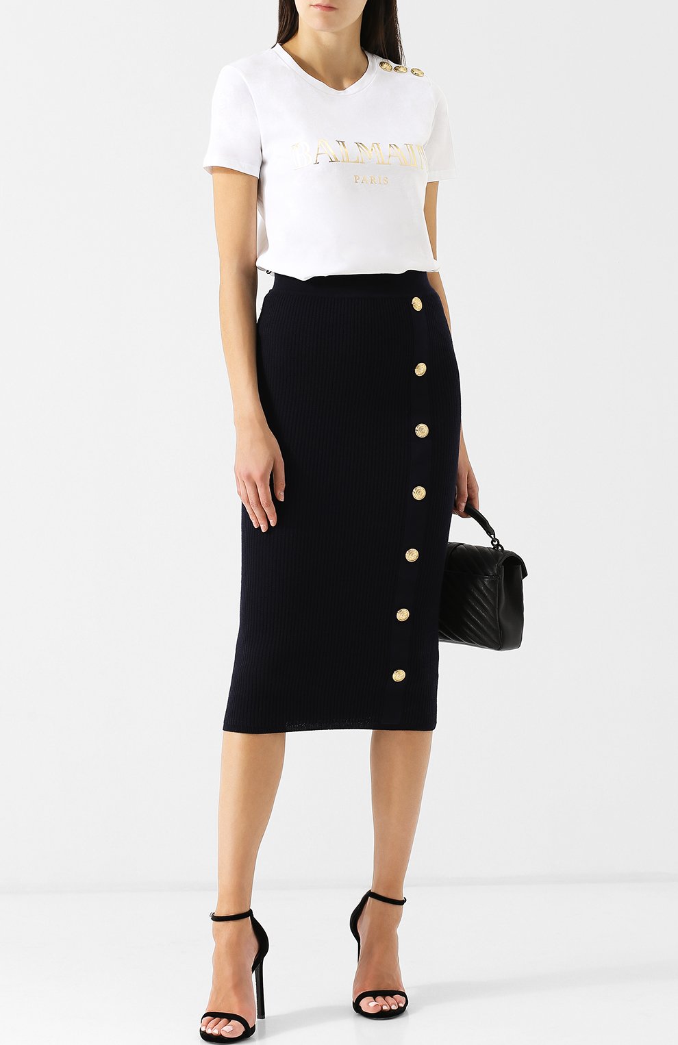 Хлопковая футболка с логотипом бренда и контрастными пуговицами BALMAIN, арт. 148120/326I, фото 2