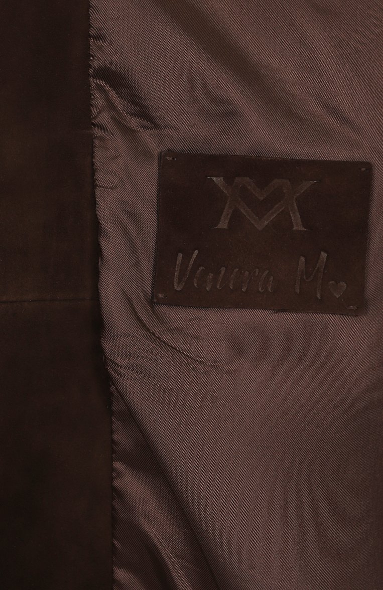 Женское замшевое пальто VENERA M. коричневого цвета, арт. M/01SZ/130VM | Фото 7 (Материал внешний: Натуральная кожа, Замша; Рукава: Длинные; Длина (верхняя одежда): Длинные; 1-2-бортные: Двубортные; Стили: Классический; Автоматиза�ция ТО: Проставлено; Автоматизация состава: Проставлено)