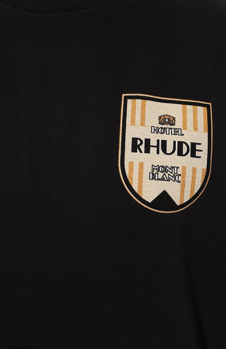Мужская хлопковая футболка RHUDE черного цвета, ар�т. RHPF24TT04012 | Фото 5 (Длина (для топов): Стандартные; Драгоценные камни: Проставлено; Материал сплава: Проставлено; Рукава: Короткие; Материал внешний: Хлопок; Принт: С принтом; Стили: Спорт-шик; Мужское Кросс-КТ: Футболка-одежда; Кросс-КТ: Джерси)