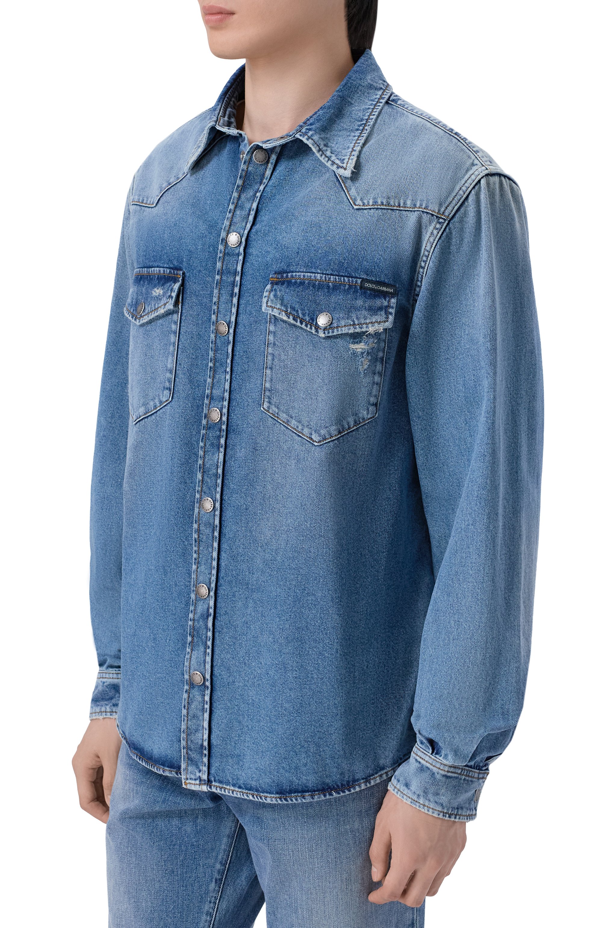 Джинсовая рубашка DOLCE & GABBANA синего цвета по цене 139500 руб., арт. G5MA1D/G80J2, фото 3 Джинсовая рубашка DOLCE & GABBANA, арт. G5MA1D/G80J2, фото 3
