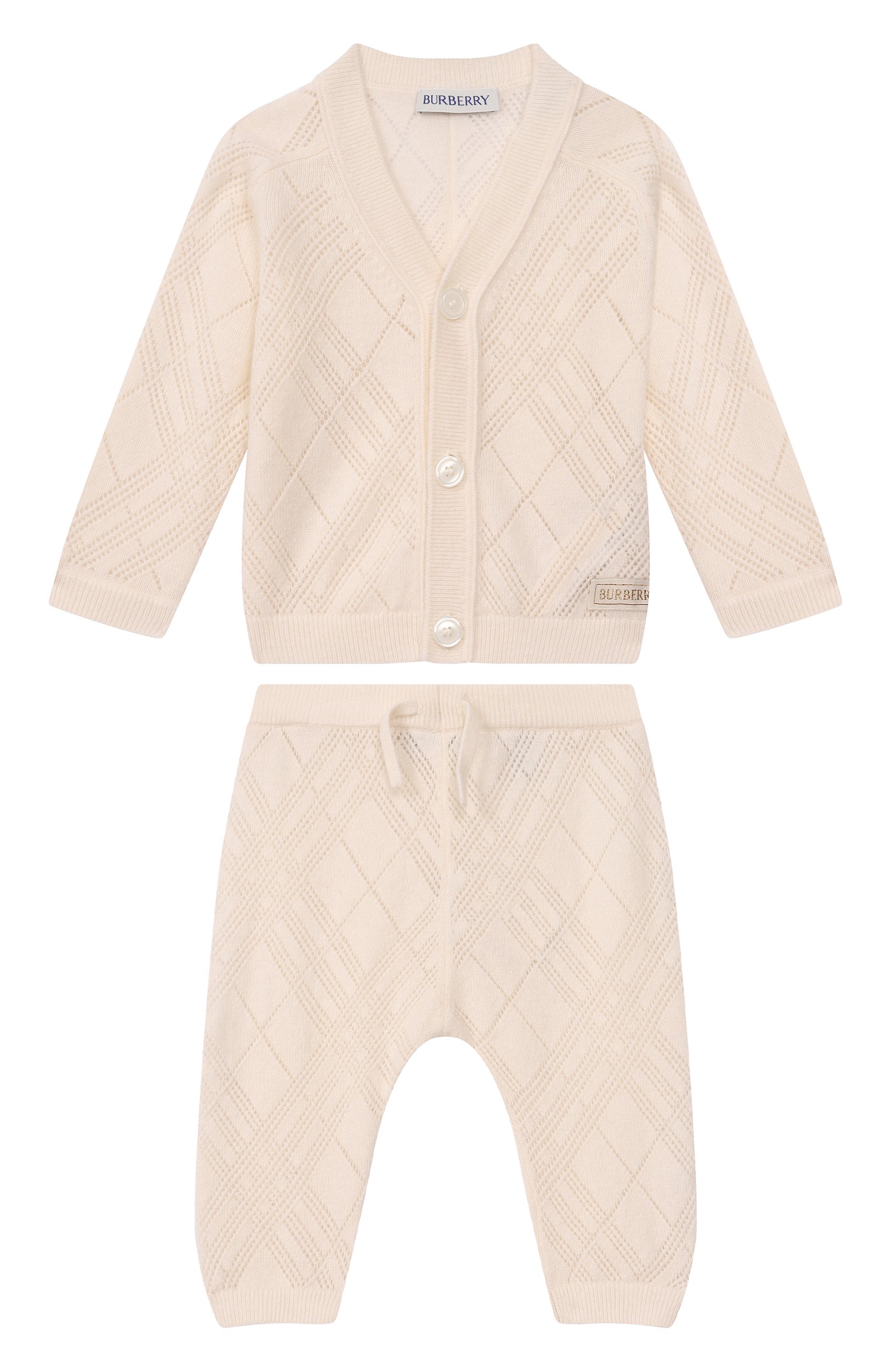 Комплект из кардигана и брюк BURBERRY кремового цвета по цене 75350 руб., арт. 8127225, фото 1 Комплект из кардигана и брюк BURBERRY, арт. 8127225, фото 1