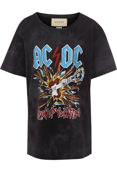 Хлопковая футболка свободного кроя с принтом GUCCI, арт. 492347/X3H43, фото 1