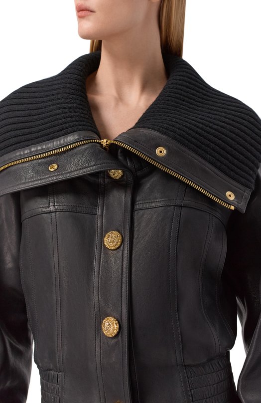 Кожаный бомбер Balmain GF1TE205/LE04 Чёрный  GF1TE205/LE04 Фото 5