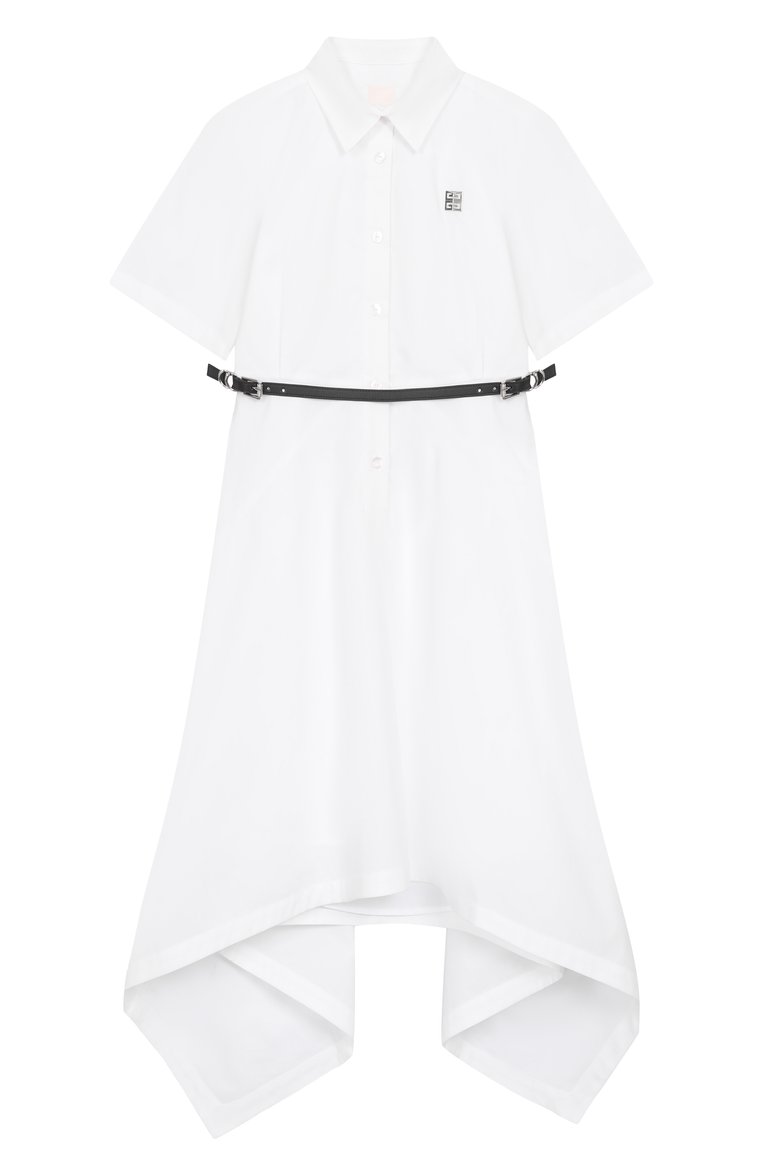Детское хлопковое платье-рубашка GIVENCHY белого цвета, арт. H30780 | Фото 1 (Рукава: Короткие; Материал внешний: Хлопок; Девочки Кросс-КТ: Платье-одежда; Случай: Повседневный; Ростовка одежда: 7 лет | 122 см, 8 лет | 128 см, 12 лет | 152 см, 13 - 15 лет | 158 см)