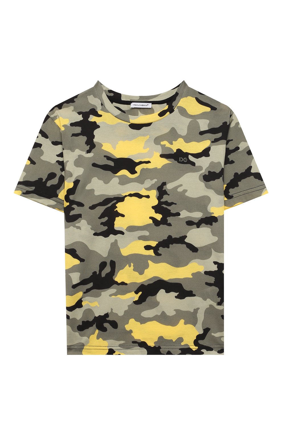 Хлопковая футболка DOLCE & GABBANA хаки цвета по цене 23650 руб., арт. L4JTDH/G7A2T/8-14, фото 1 Хлопковая футболка DOLCE & GABBANA, арт. L4JTDH/G7A2T/8-14, фото 1