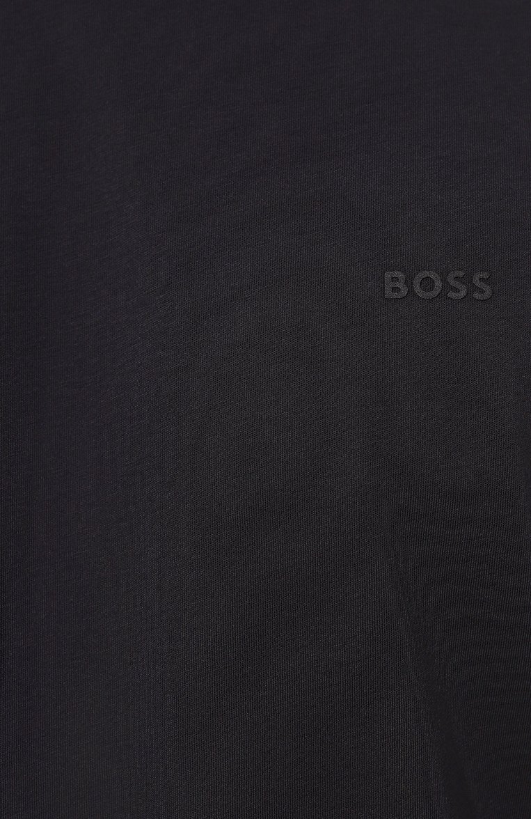Мужская хлопковая футболка BOSS темно-синего цвета, арт. 50468347 | Фото 5 (Принт: Без принта; Рукава: Короткие; Длина (для топов): Стандартные; Материал сплава: Проставлено; Материал внешний: Хлопок; Драгоценные камни: Проставлено; Стили: Кэжуэл)