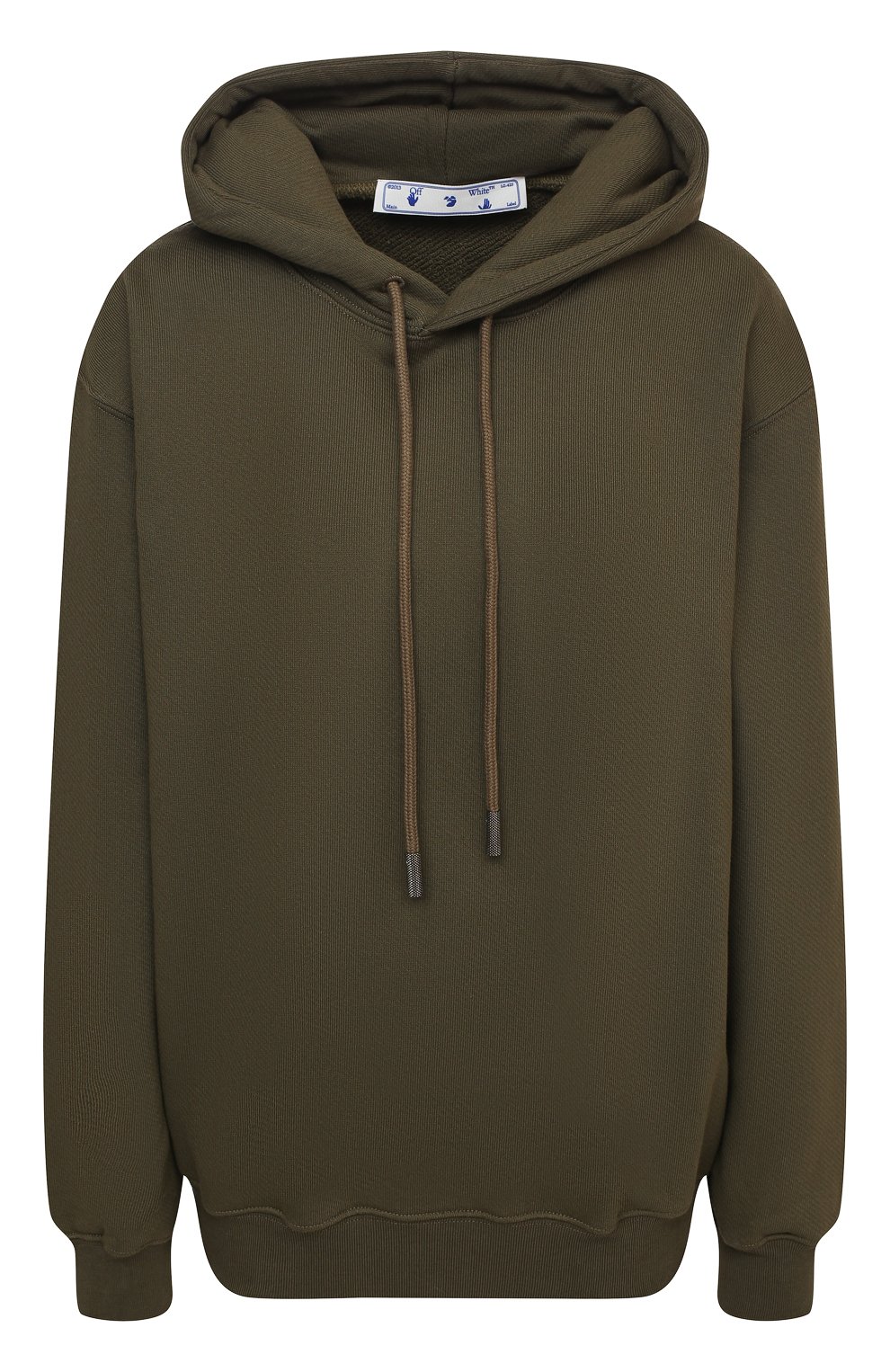 Хлопковое худи OFF-WHITE хаки цвета по цене 67100 руб., арт. 0WBB032E20JER0015655, фото 1 Хлопковое худи OFF-WHITE, арт. 0WBB032E20JER0015655, фото 1