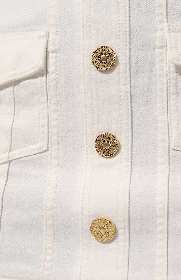 Женская джинсовая юбка BALMAIN белого цвета, арт. AF0LB040DB69 | Фото 5 (Материал внешний: Хлопок, Деним; Длина Ж (юбки, платья, шорты): Мини; Женское Кросс-КТ: Юбка-одежда; Стили: Гламурный; Кросс-КТ: Деним)