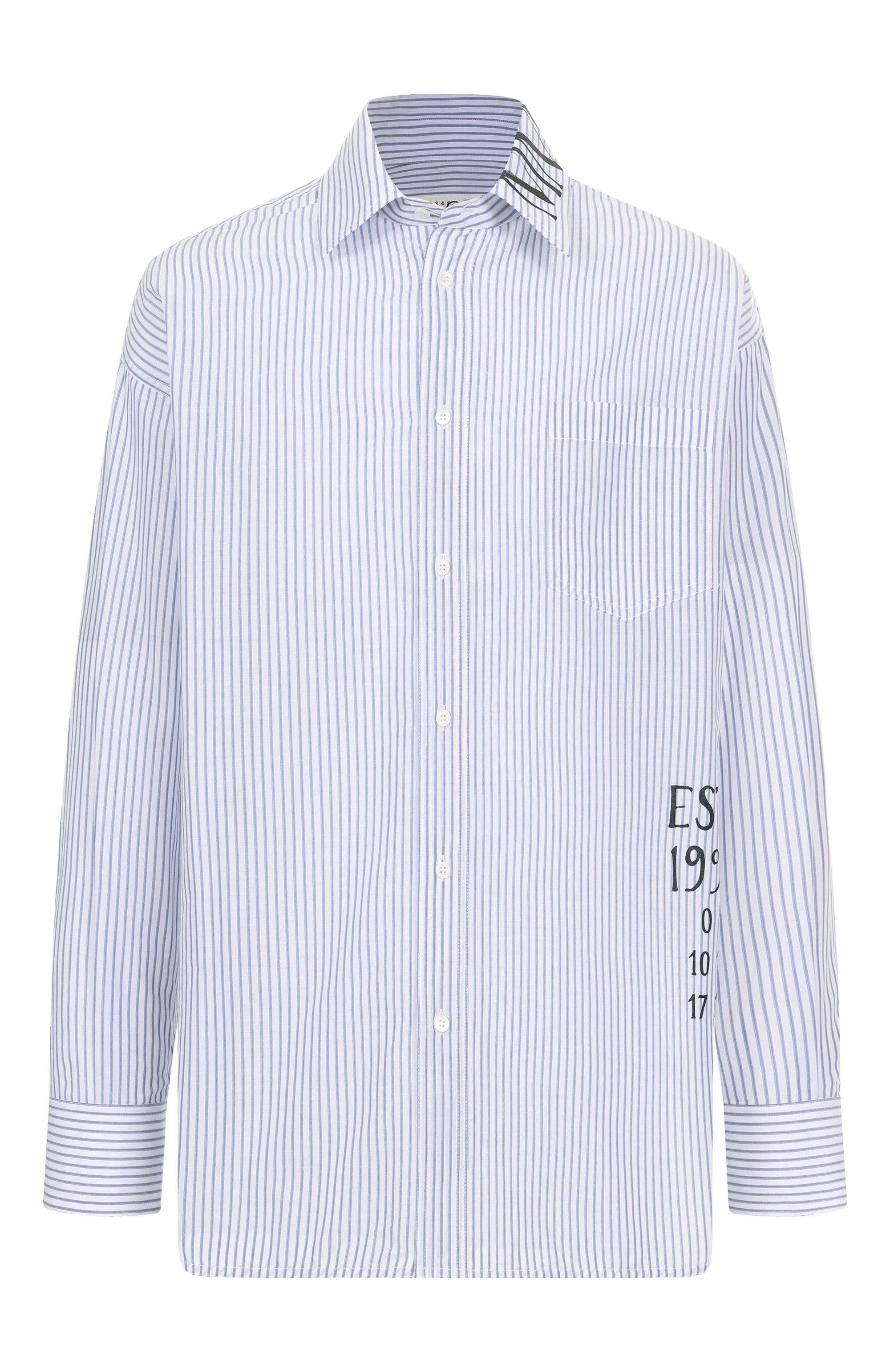 Хлопковая рубашка MM6 голубого цвета по цене 75750 руб., арт. SH0DT0014/M35251, фото 1 Хлопковая рубашка MM6, арт. SH0DT0014/M35251, фото 1