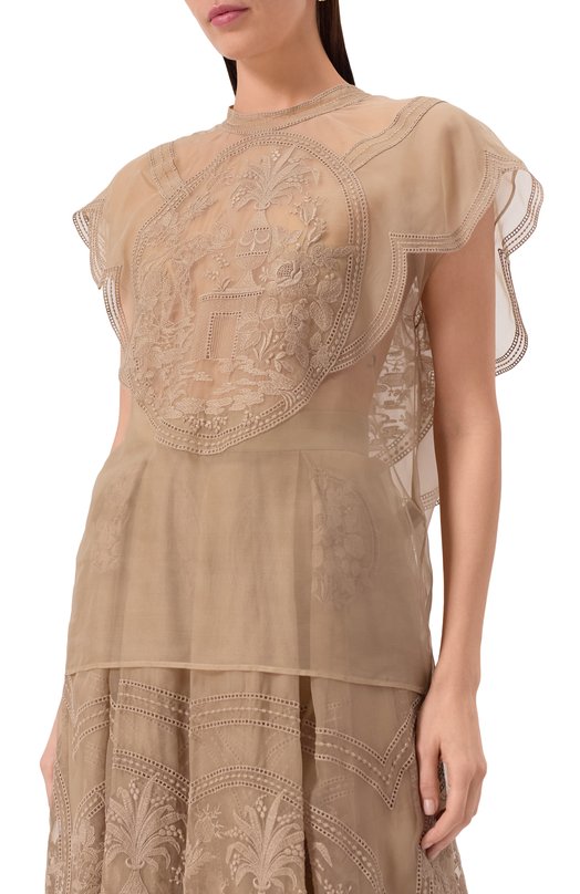 Шелковый топ Elie Saab T0159NS25 Бежевый  T0159NS25 Фото 3