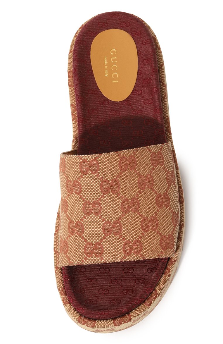 Женские текстильные сабо GUCCI коричневого цвета, арт. 573018 KQW00 | Фото 6 (Подошва: Платформа; Материал внешний: Текстиль; Каблук тип: Устойчивый; Региональные ограничения белый список (Axapta Mercury): Не проставлено; Нос: Не проставлено)