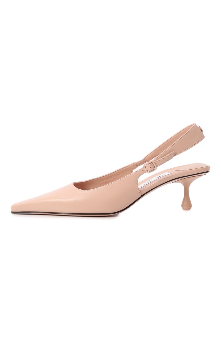 Женские кожаные туфли amel 50 JIMMY CHOO светло-розового цвета, арт. AMEL 50/NAP | Фото 4 (Подошва: Плоская; Драгоц�енные камни: Проставлено; Материал внешний: Натуральная кожа; Материал сплава: Проставлено; Каблук высота: Средний; Материал внутренний: Натуральная кожа; Каблук тип: Фигурный; Женское Кросс-КТ: Слингбэки)