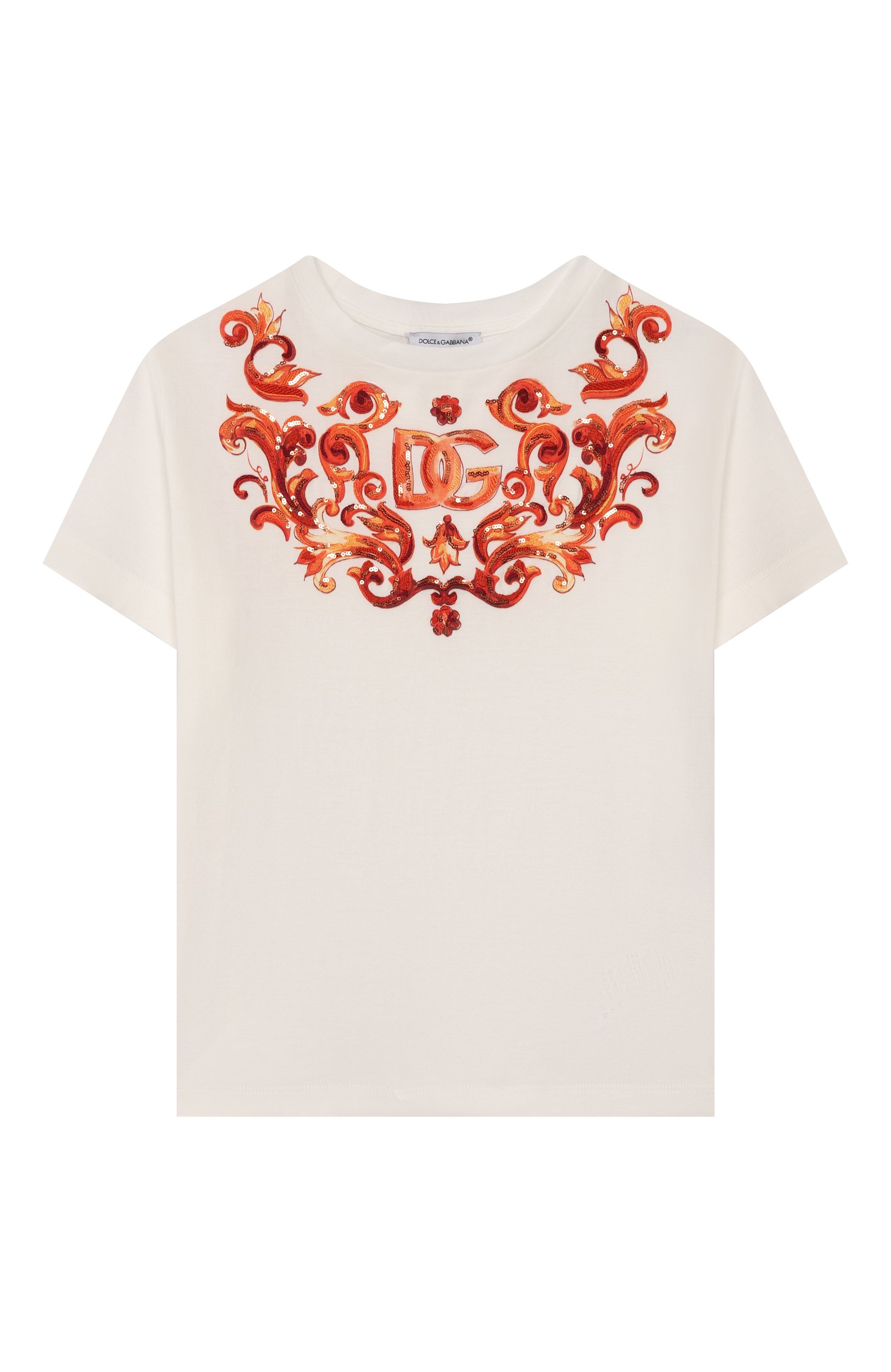 Хлопковая футболка DOLCE & GABBANA молочного цвета по цене 45400 руб., арт. L5JTNK/G7P4U, фото 1 Хлопковая футболка DOLCE & GABBANA, арт. L5JTNK/G7P4U, фото 1